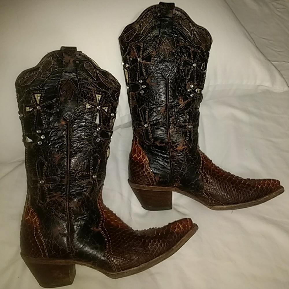 Corral Vintage Snake Skin Cowboy Boots, Sz 7.5 - Picture 2 of 8